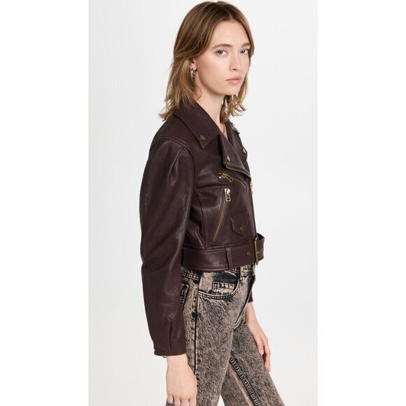 NWT Veronica Beard Marea Leather Moto Jacket in Brown Size 2 - Picture 3 of 15